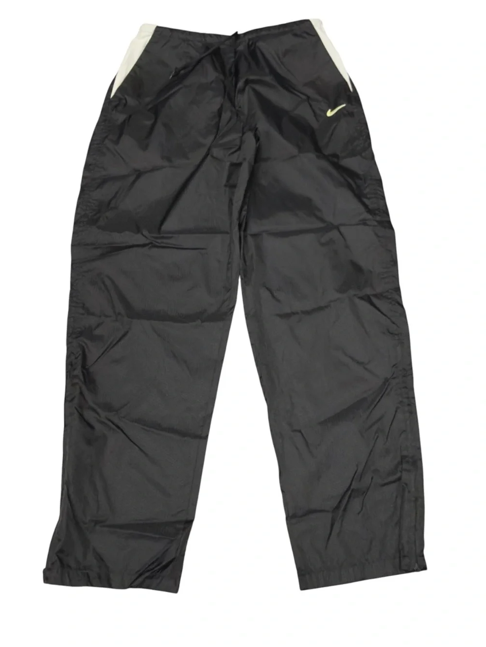 Nike Black Volt Nylon Zip Leg Drawstring Track Athletic Wind Pants